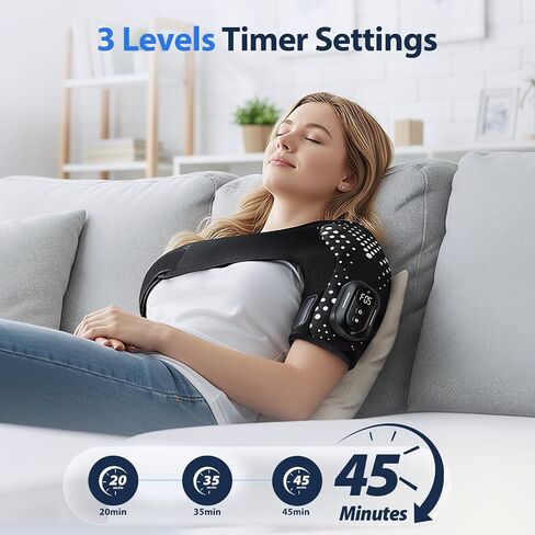 Shoulder Heating Pad with Massager, Shoulders Massager with Heat, Portable Shoulder Brace with Magnetic Detachable Remote Control, 5 Heat & 5 Vibration Modes, Adjustable Size for Men and Women in Saudi Arabia