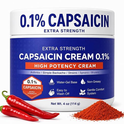 Capsaicin Cream Extra Strength - Neuropathy Relief Cream with 0.1% Capsaicin for Arthritis, Muscle, Joint and Lower Back - 4oz in Kuwait