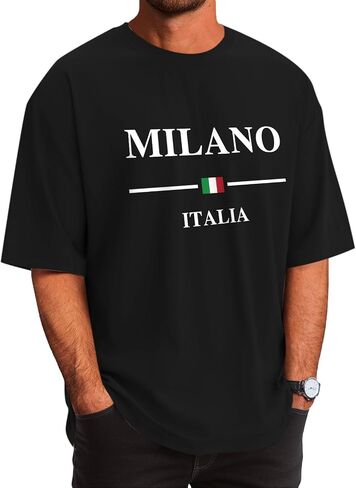 Mens Graphic Tees Milano Italian Flag Shirt Oversized Streetwear Shirts Summer Short Sleeve Causal Cotton Top in Saudi Arabia