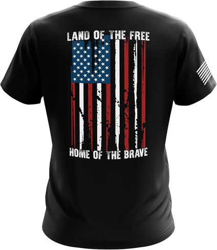 تي شيرت Land of The Free للرجال من القطن ثقيل الوزن، تي شيرت كلاسيكي قصير الأكمام برسوم علم الولايات المتحدة الأمريكية، صنع في الولايات المتحدة الأمريكية in Kuwait