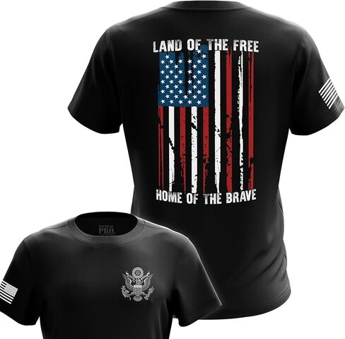 تي شيرت Land of The Free للرجال من القطن ثقيل الوزن، تي شيرت كلاسيكي قصير الأكمام برسوم علم الولايات المتحدة الأمريكية، صنع في الولايات المتحدة الأمريكية in Kuwait