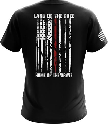 تي شيرت Land of The Free للرجال من القطن ثقيل الوزن، تي شيرت كلاسيكي قصير الأكمام برسوم علم الولايات المتحدة الأمريكية، صنع في الولايات المتحدة الأمريكية in Kuwait