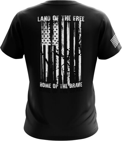 تي شيرت Land of The Free للرجال من القطن ثقيل الوزن، تي شيرت كلاسيكي قصير الأكمام برسوم علم الولايات المتحدة الأمريكية، صنع في الولايات المتحدة الأمريكية in Kuwait
