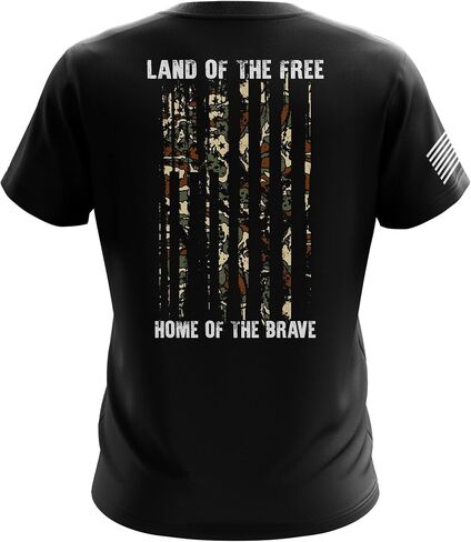 تي شيرت Land of The Free للرجال من القطن ثقيل الوزن، تي شيرت كلاسيكي قصير الأكمام برسوم علم الولايات المتحدة الأمريكية، صنع في الولايات المتحدة الأمريكية in Kuwait