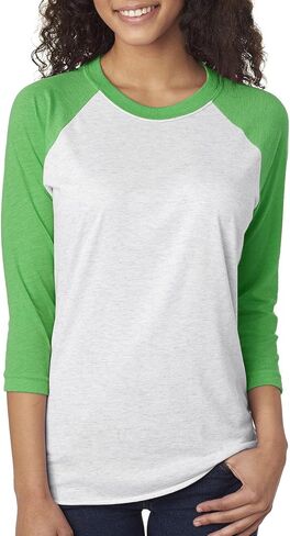 Next Level Unisex Tri-Blend Three-Quarter Sleeve Baseball Raglan Tee (Envy/Heather White) (M) in Saudi Arabia