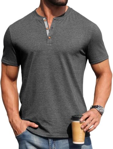 Sailwind Mens Henley Cotton Shirts Casual Short Sleeve Lightweight Button T-Shirts Summer Basic Tee in Kuwait