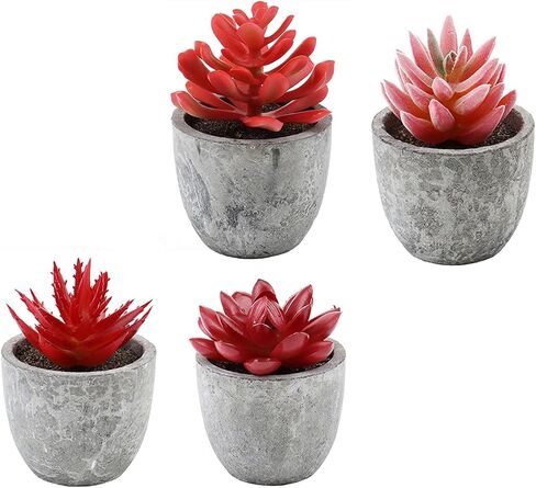 ABAJI Mini 4 Succulents Plants Artificial in Pots Fake Plants for Bedroom Aesthetic Living Room Shelf Bathroom Decor Office Desk Accessories in Saudi Arabia