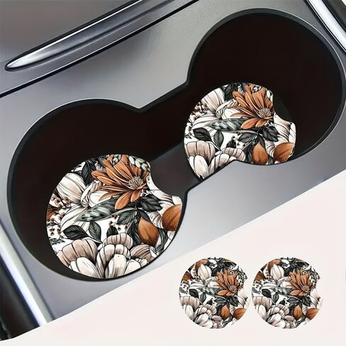 2pcs Purple Flower Car Coasters, 2.75-in Gold Mandala Car Cup Holder Coaster Mats for Car Vehicles & Home Desk, Car Interior Accessories for Women & Men in Kuwait