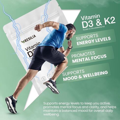 Resilia D3 K2 Vitamin 10000 IU + MK-7 200 mcg – High Potency Softgels with Coconut Oil for Maximum Absorption – Supports Bone Strength, Heart Health & Immune System – (30 Count) in Saudi Arabia