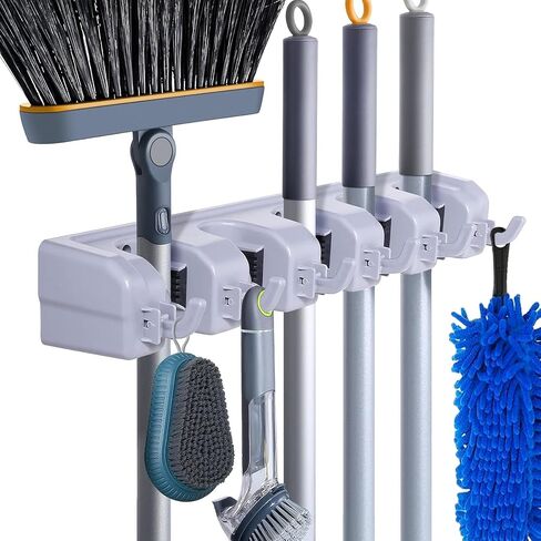 Wall Mount Broom Mop Holder Hanger Garden Tool Organizers Rack Garage Laundry Room Organizations and Storage with Hooks Heavy Duty in Saudi Arabia