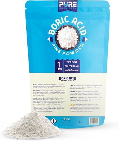 1 Pound Boric Acid Fine Powder - 99.9% Pure Fine Powder - Highly Effective Multi-Purpose Anhydrous 1 Pound Bag - Industrial Grade Strength in Kuwait