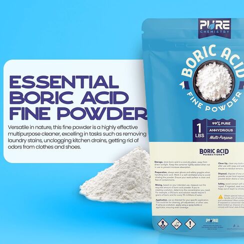 1 Pound Boric Acid Fine Powder - 99.9% Pure Fine Powder - Highly Effective Multi-Purpose Anhydrous 1 Pound Bag - Industrial Grade Strength in Kuwait