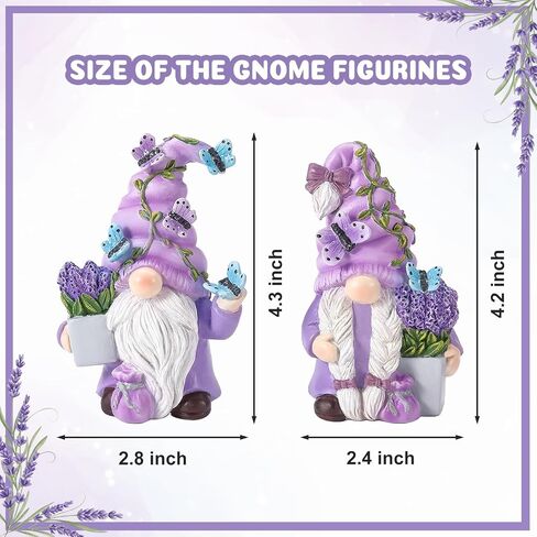 2Pcs Spring Lavender Gnomes Decor, Resin Purple Gnome Figurines with Butterfly, Indoor Outdoor Garden Gnomes Decorations for Home Yard, Cute Spring Gnomes Gifts for Women in Saudi Arabia