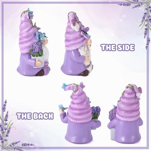 2Pcs Spring Lavender Gnomes Decor, Resin Purple Gnome Figurines with Butterfly, Indoor Outdoor Garden Gnomes Decorations for Home Yard, Cute Spring Gnomes Gifts for Women in Saudi Arabia