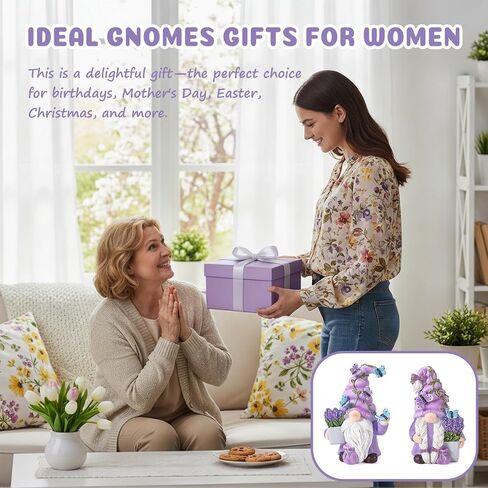 2Pcs Spring Lavender Gnomes Decor, Resin Purple Gnome Figurines with Butterfly, Indoor Outdoor Garden Gnomes Decorations for Home Yard, Cute Spring Gnomes Gifts for Women in Saudi Arabia