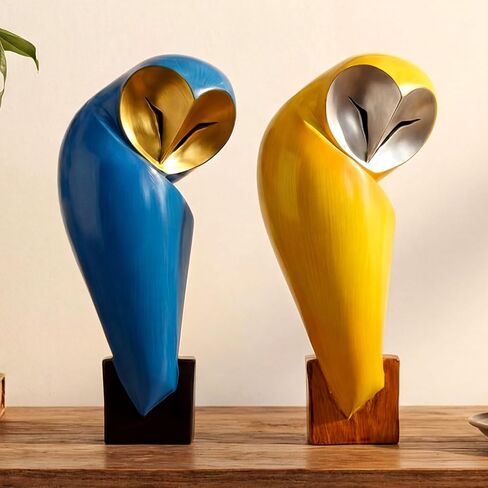 Thyle 2 Pcs Mid Century Modern Owl Statue for Home Decor Accents Resin Owl Sculpture Handmade Vintage Modern Birds Statue for Bookshelves Desk Living Room Display Collectible Gift (Classic,11.8 Inch) in Saudi Arabia