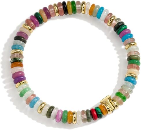 Initial Bracelets for Women, Natural Gemstone 14K Gold Stretch Bracelets,Colorful Beaded Bracelets,Summer Beach Handmade Jewelry for Women 6.5-7 Inch in Saudi Arabia