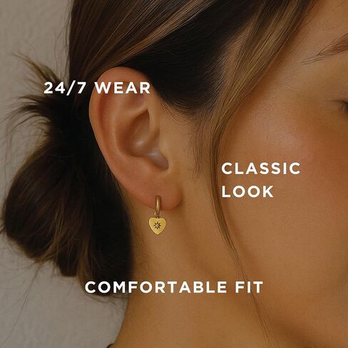 SWEET PEEPS 18K Gold Plated Heart Huggie Hoop Earrings for Women, Gold Heart Earrings, Hypoallergenic Small Hoop Earrings, Dainty Everyday Jewelry, 9mm in Saudi Arabia