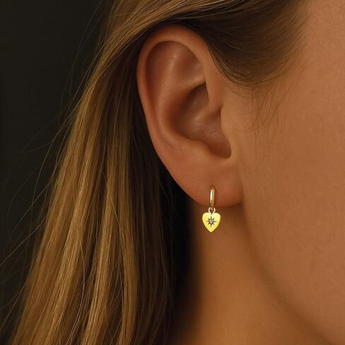 SWEET PEEPS 18K Gold Plated Heart Huggie Hoop Earrings for Women, Gold Heart Earrings, Hypoallergenic Small Hoop Earrings, Dainty Everyday Jewelry, 9mm in Saudi Arabia