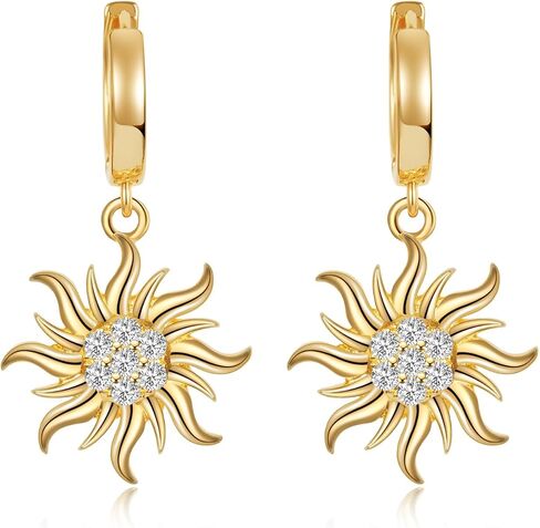 Gold Sun Dangle Huggie Hoop Earrings Princess Jewelry Rapunzel Sun Earrings Birthday Party Earrings Halloween Dress up Gifts in Saudi Arabia