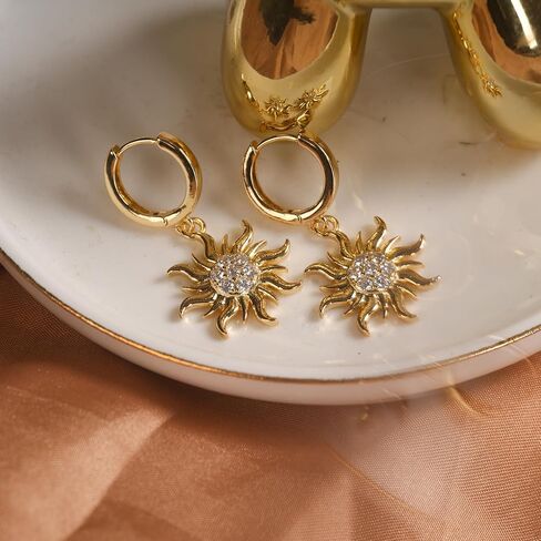 Gold Sun Dangle Huggie Hoop Earrings Princess Jewelry Rapunzel Sun Earrings Birthday Party Earrings Halloween Dress up Gifts in Saudi Arabia