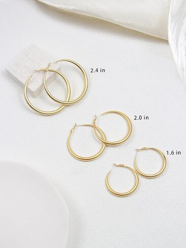 Gold Hoop Earrings for Women Matte Chunky Gold Hoop Earrings Hypoallergenic 925 Sterling Lightweight Loops Thick 40mm/50mm/60mm Hoop Earring Minimalist Style Jewelry Gifts (50mm) in Saudi Arabia