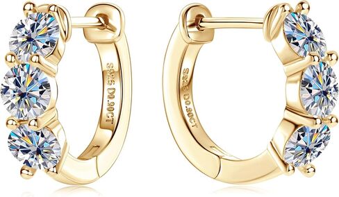 3-Stone Moissanite Hoop Earrings, 1.2cttw D Color VVS1 Clarity 925 Sterling Silver Huggies Earring for Women and Men Birthday Wedding Jewelry Gifts in Kuwait