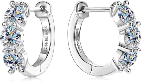 3-Stone Moissanite Hoop Earrings, 1.2cttw D Color VVS1 Clarity 925 Sterling Silver Huggies Earring for Women and Men Birthday Wedding Jewelry Gifts in Kuwait