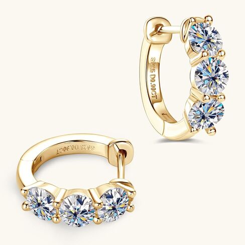 3-Stone Moissanite Hoop Earrings, 1.2cttw D Color VVS1 Clarity 925 Sterling Silver Huggies Earring for Women and Men Birthday Wedding Jewelry Gifts in Kuwait