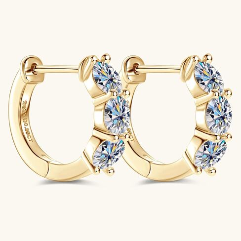 3-Stone Moissanite Hoop Earrings, 1.2cttw D Color VVS1 Clarity 925 Sterling Silver Huggies Earring for Women and Men Birthday Wedding Jewelry Gifts in Kuwait