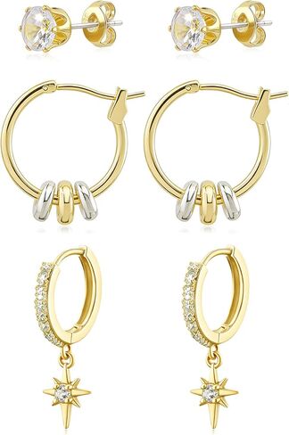 14K Gold & Silver Plated Earrings Set, Minimalist Hypoallergenic Earrings for Women in Saudi Arabia