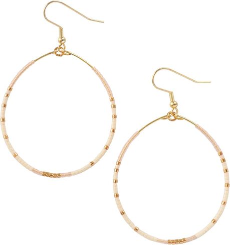 Large Ivory and Gold Beaded Teardrop Hoop Earrings on Gold-Plated Ear Wires Gifts for Women in Saudi Arabia
