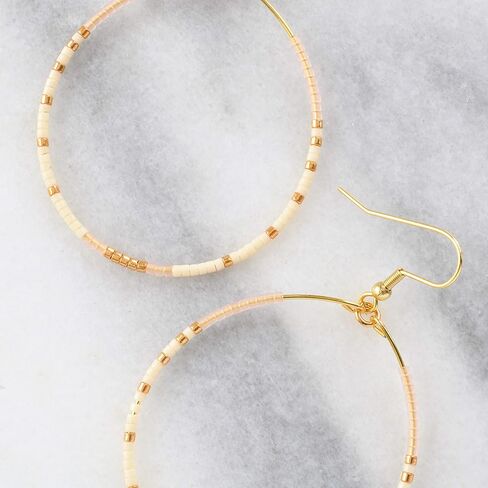Large Ivory and Gold Beaded Teardrop Hoop Earrings on Gold-Plated Ear Wires Gifts for Women in Saudi Arabia