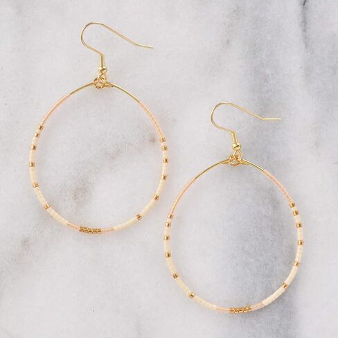 Large Ivory and Gold Beaded Teardrop Hoop Earrings on Gold-Plated Ear Wires Gifts for Women in Saudi Arabia