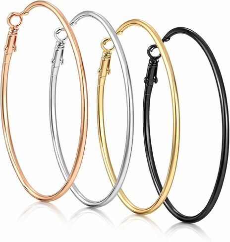Jeffdad 4 Pairs Big Hoop Earrings for Women, Stainless Steel Hoops Earrings, Gold Silver Rose gold Black Oversize Earrings for Women in Kuwait