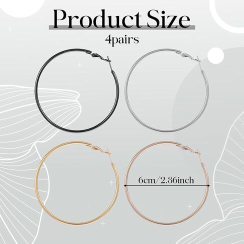 Jeffdad 4 Pairs Big Hoop Earrings for Women, Stainless Steel Hoops Earrings, Gold Silver Rose gold Black Oversize Earrings for Women in Kuwait