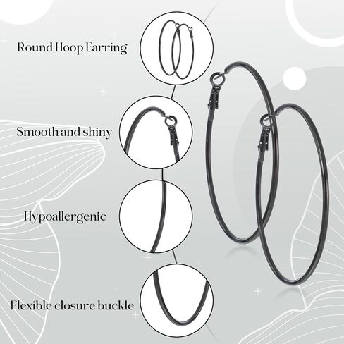 Jeffdad 4 Pairs Big Hoop Earrings for Women, Stainless Steel Hoops Earrings, Gold Silver Rose gold Black Oversize Earrings for Women in Kuwait
