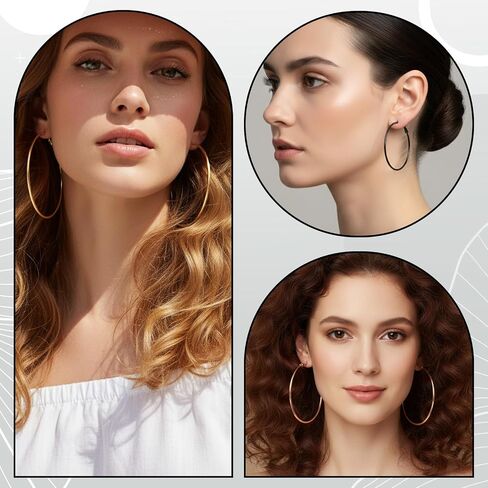 Jeffdad 4 Pairs Big Hoop Earrings for Women, Stainless Steel Hoops Earrings, Gold Silver Rose gold Black Oversize Earrings for Women in Kuwait