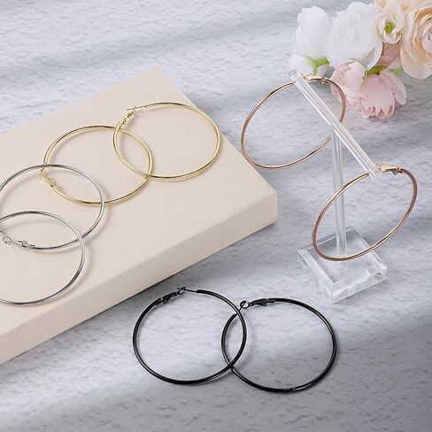 Jeffdad 4 Pairs Big Hoop Earrings for Women, Stainless Steel Hoops Earrings, Gold Silver Rose gold Black Oversize Earrings for Women in Kuwait