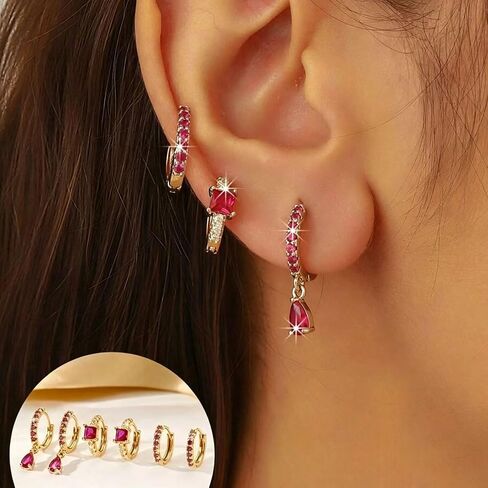3 Pairs Gold Hoop Earrings for Women 14K Gold Plated Rhinestone Hoop Earrings Dainty Lightweight CZ Small Huggie Hoop Earrings Hypoallergenic Jewelry Gifts for Women in Saudi Arabia