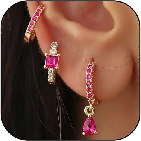 3 Pairs Gold Hoop Earrings for Women 14K Gold Plated Rhinestone Hoop Earrings Dainty Lightweight CZ Small Huggie Hoop Earrings Hypoallergenic Jewelry Gifts for Women in Saudi Arabia