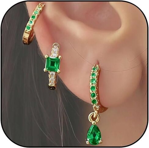 3 Pairs Gold Hoop Earrings for Women 14K Gold Plated Rhinestone Hoop Earrings Dainty Lightweight CZ Small Huggie Hoop Earrings Hypoallergenic Jewelry Gifts for Women in Saudi Arabia