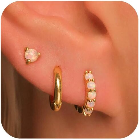 Opal Earrings Set for Women Gold Huggie Hoop Earrings 14k Gold Plated Earring Stacks Dainty Small Hoop Earring Stud Opal Jewelry Birthday Gifts For Women Mom Her in Saudi Arabia