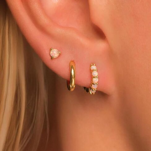 Opal Earrings Set for Women Gold Huggie Hoop Earrings 14k Gold Plated Earring Stacks Dainty Small Hoop Earring Stud Opal Jewelry Birthday Gifts For Women Mom Her in Saudi Arabia
