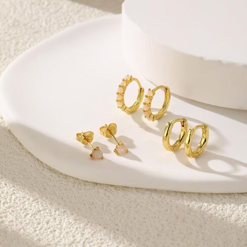 Opal Earrings Set for Women Gold Huggie Hoop Earrings 14k Gold Plated Earring Stacks Dainty Small Hoop Earring Stud Opal Jewelry Birthday Gifts For Women Mom Her in Saudi Arabia