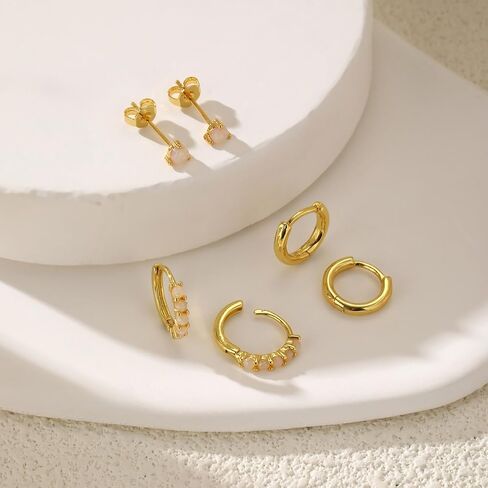 Opal Earrings Set for Women Gold Huggie Hoop Earrings 14k Gold Plated Earring Stacks Dainty Small Hoop Earring Stud Opal Jewelry Birthday Gifts For Women Mom Her in Saudi Arabia
