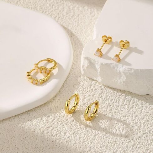 Opal Earrings Set for Women Gold Huggie Hoop Earrings 14k Gold Plated Earring Stacks Dainty Small Hoop Earring Stud Opal Jewelry Birthday Gifts For Women Mom Her in Saudi Arabia