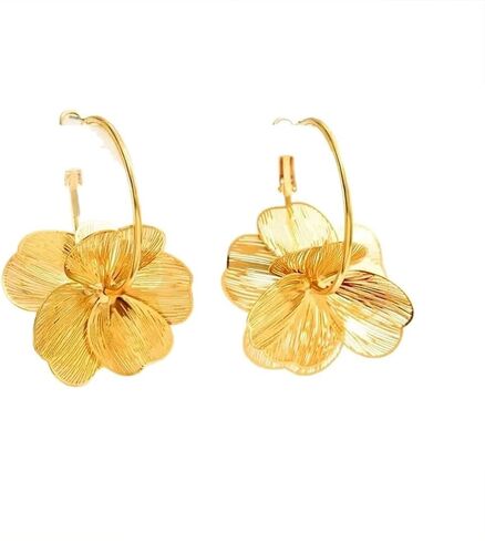 Dainty Gold Boho Textured Flower Hoop Earring for Women, Statement Unique Ginkgo Leaf Floral Petal Drop Dangle Earrings Vintage Party Holiday Jewelry in Saudi Arabia