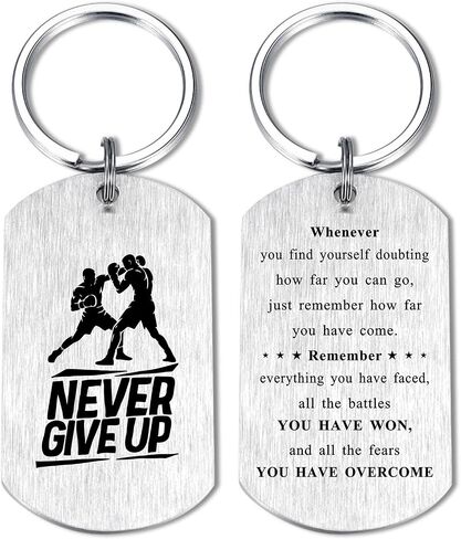 Alotozo Boxing Gifts - Boxing Keychain for Teens Boys, Never Give Up Inspirational Key Chain Gift for Boxers Athletes, Fathers Day Graduation Birthday in Kuwait