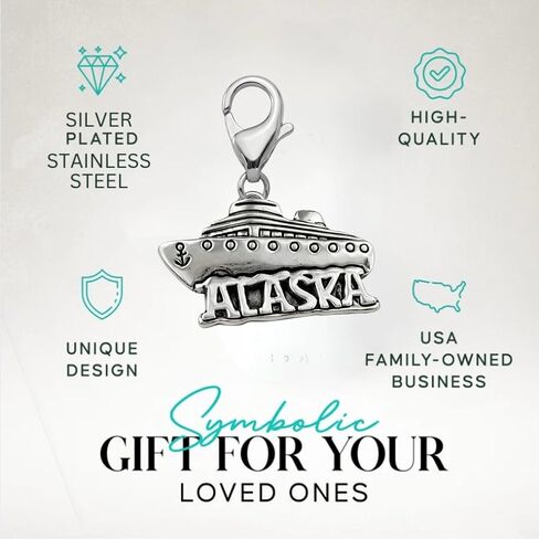 Infinity Collection Alaska Cruise Ship Clip-On Charm Pendant, Stainless Steel Alaska Travel Charm with Lobster Clasp for Bracelet Necklace Keychain Bag or Zipper Pull in Saudi Arabia